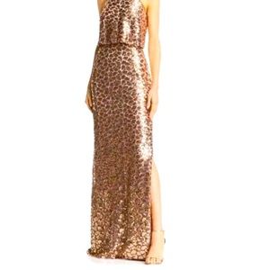 Gold Sequin Gown with Halterneck and Side Slit